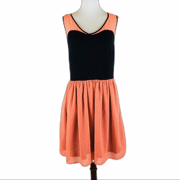 Eric + Lani neon peach and black polkadot dress - Picture 4 of 8